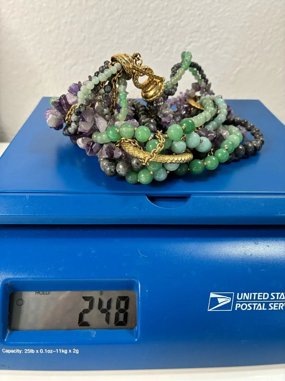VTG CAROLEE LUX Multi-Strand Amethyst GR Aventurine  Necklace with Gold Accents